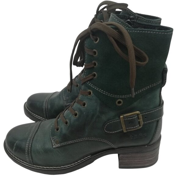 Taos Crave Leather Blue Green Moto Boots Size 37 US 6-6.5 Suede Teal Harness Zip - Picture 2 of 12